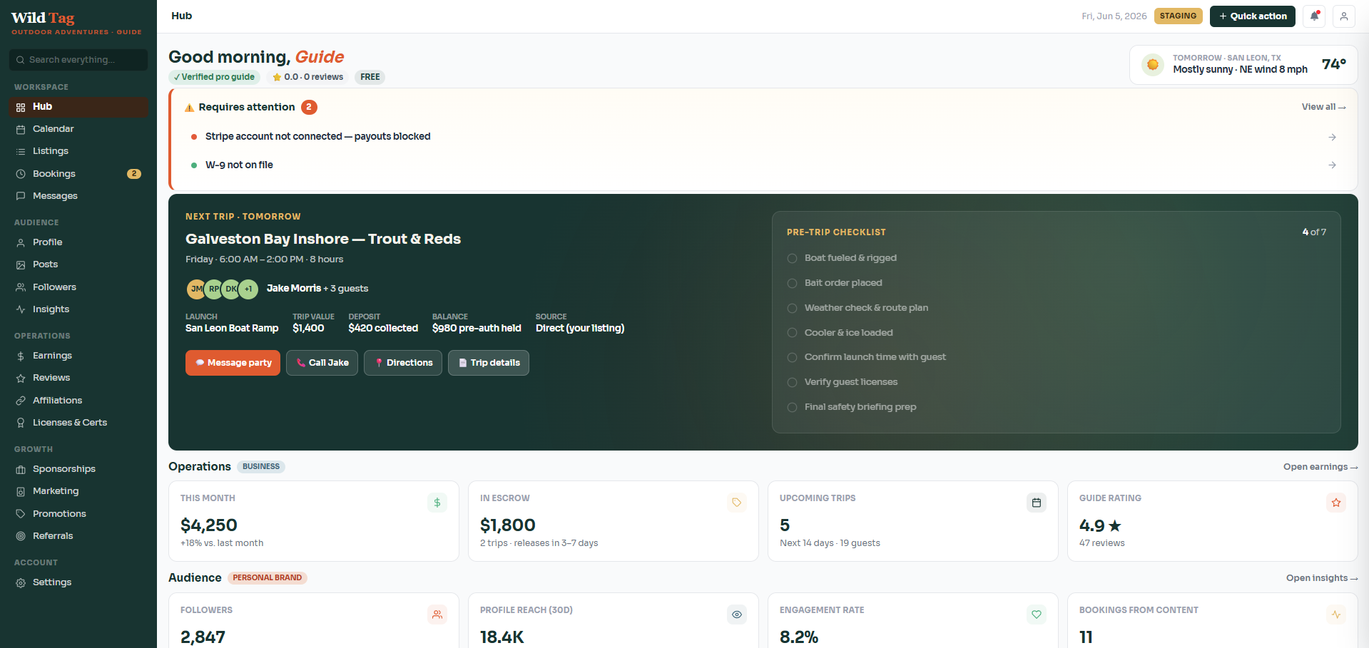 Guide dashboard — WildTag